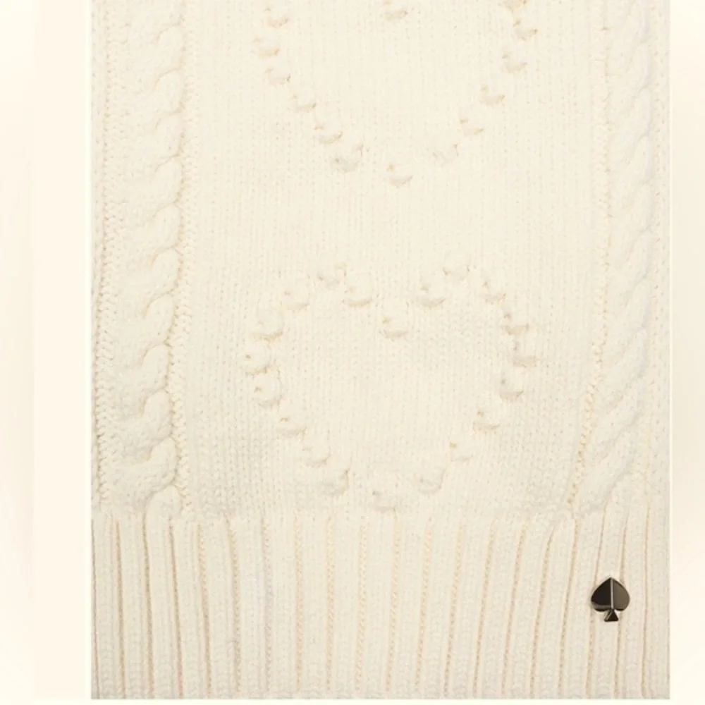 kate spade new york Cream Cable Knit Heart Bobble Scarf Sustainably Sorted NWT